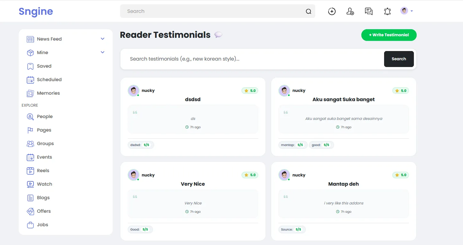 Sngine Testimonial Addon